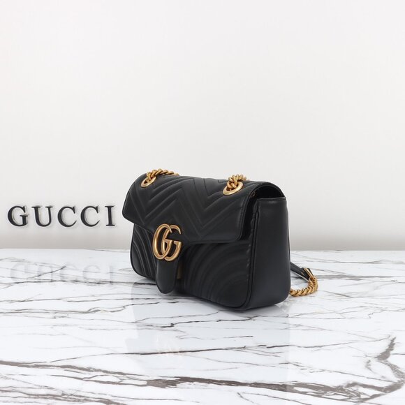 GUCCI Black Leather GG Marmont Shoulder Bag - Picture 2 of 9